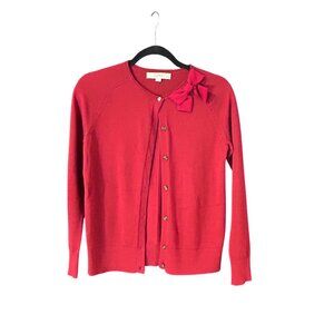Ann Taylor Loft Red Bow-Accent Button-Up Cardigan Sweater SP Petite 1890